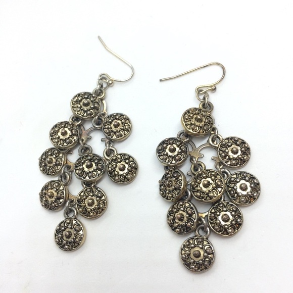 3/$30 BRASS CHANDELIER DANGLE ARTICULATED CIRCLE COIN EARRINGS - Picture 7 of 9